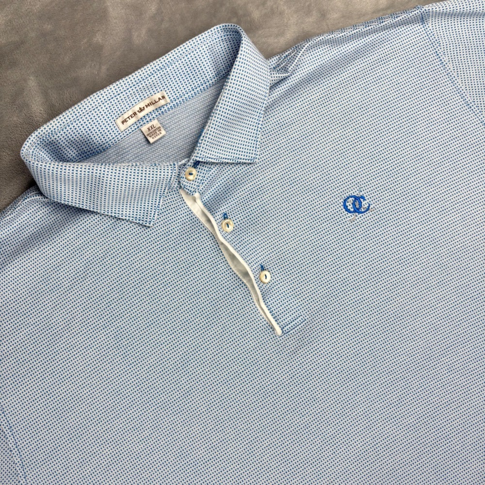 Peter Millar Mens XXL Polo Shirt Blue Dotted Golf‎ Casual Short Sleeve